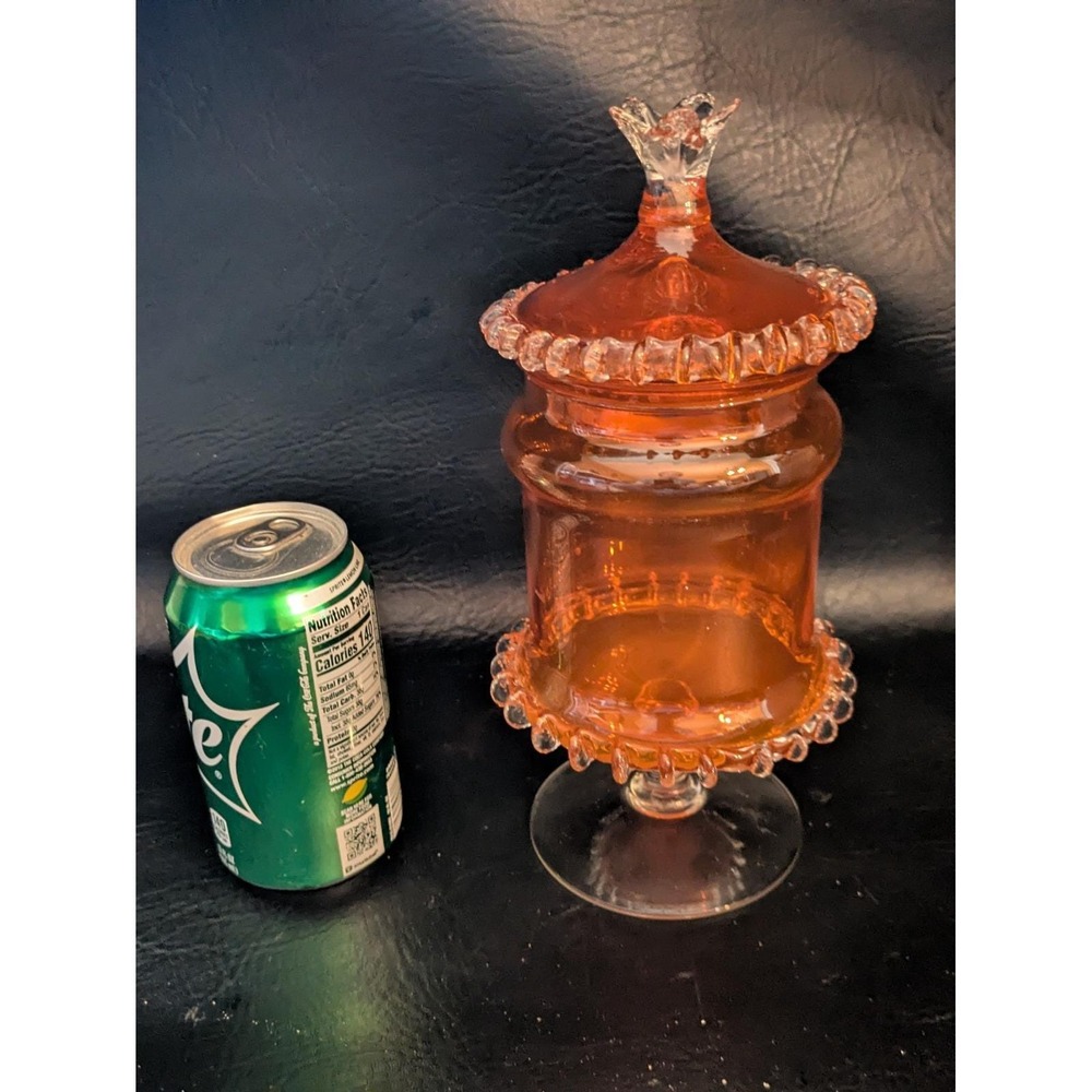 Empoli Murano Italian Art Glass Lidded Tangerine Orange Candy Compote 10 In Tall